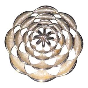 CoroCraft Vintage Openwork Flower Brooch Silver-Tone Textured Petals Signed JB7